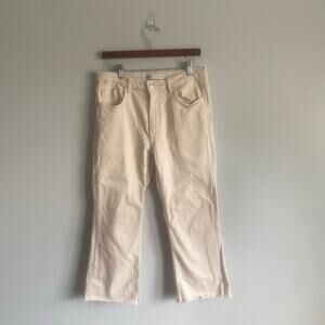 Zara Cream Straight Leg Raw Hem Cropped Jean Size 8